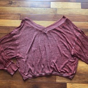We The Free double v waffle knit top